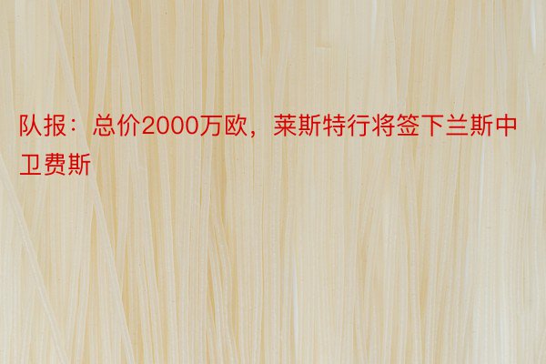 队报：总价2000万欧，莱斯特行将签下兰斯中卫费斯