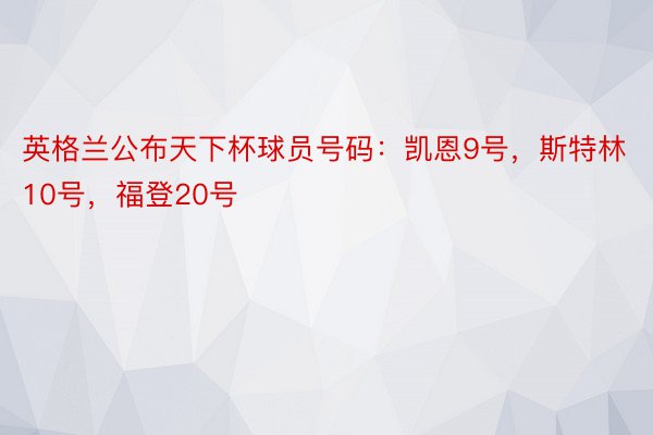 英格兰公布天下杯球员号码：凯恩9号，斯特林10号，福登20号