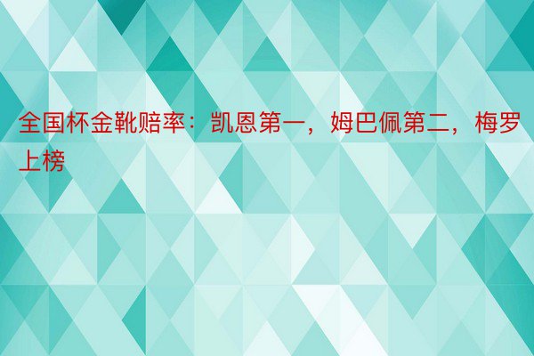 全国杯金靴赔率：凯恩第一，姆巴佩第二，梅罗上榜