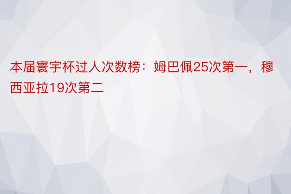 本届寰宇杯过人次数榜：姆巴佩25次第一，穆西亚拉19次第二